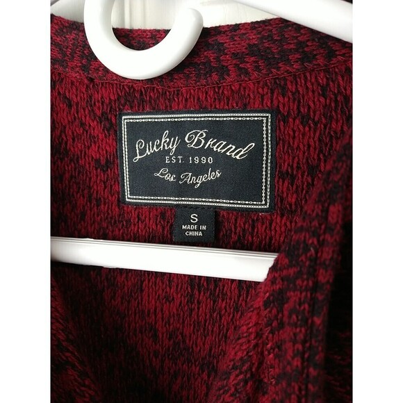 Lucky Brand Red Black Heathered Long Sleeve Button Cardigan. Size S - Picture 4 of 11